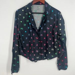 PINK Victoria’s Secret Women’s Rainbow Pajama Blouse Shirt Top y2k